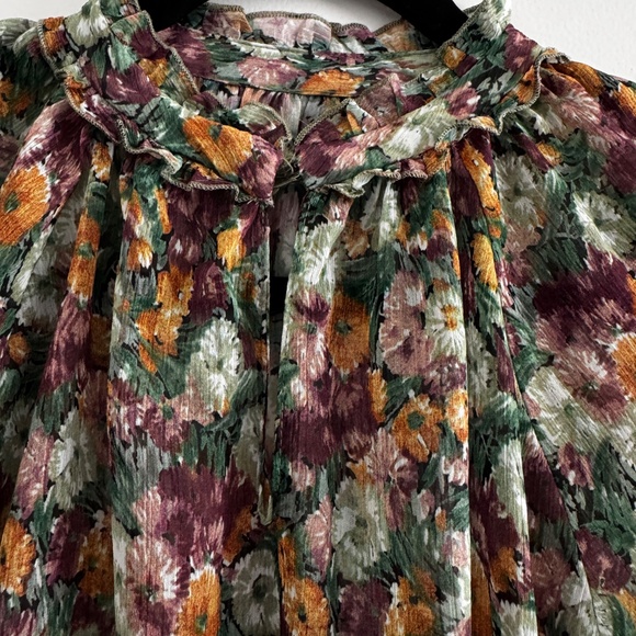 Zara Sheer Floral Ruffle Neck Blouse – Size S - Picture 5 of 8